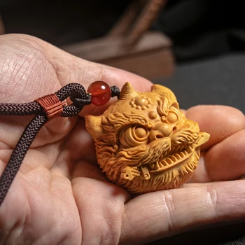 Leul Sabie | Norocos Bestie Mica Trezire Leu și Pixiu Portabile Bucată Mică de Frunze Huangyang Sculptură în Lemn lucrate Manual opera de Arta